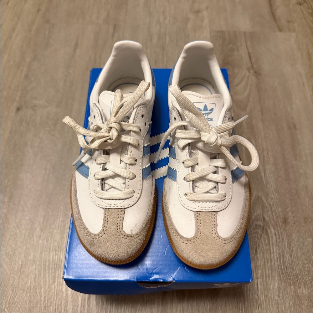 Adidas Kids Sambas Sz 12c White Blue And Gum